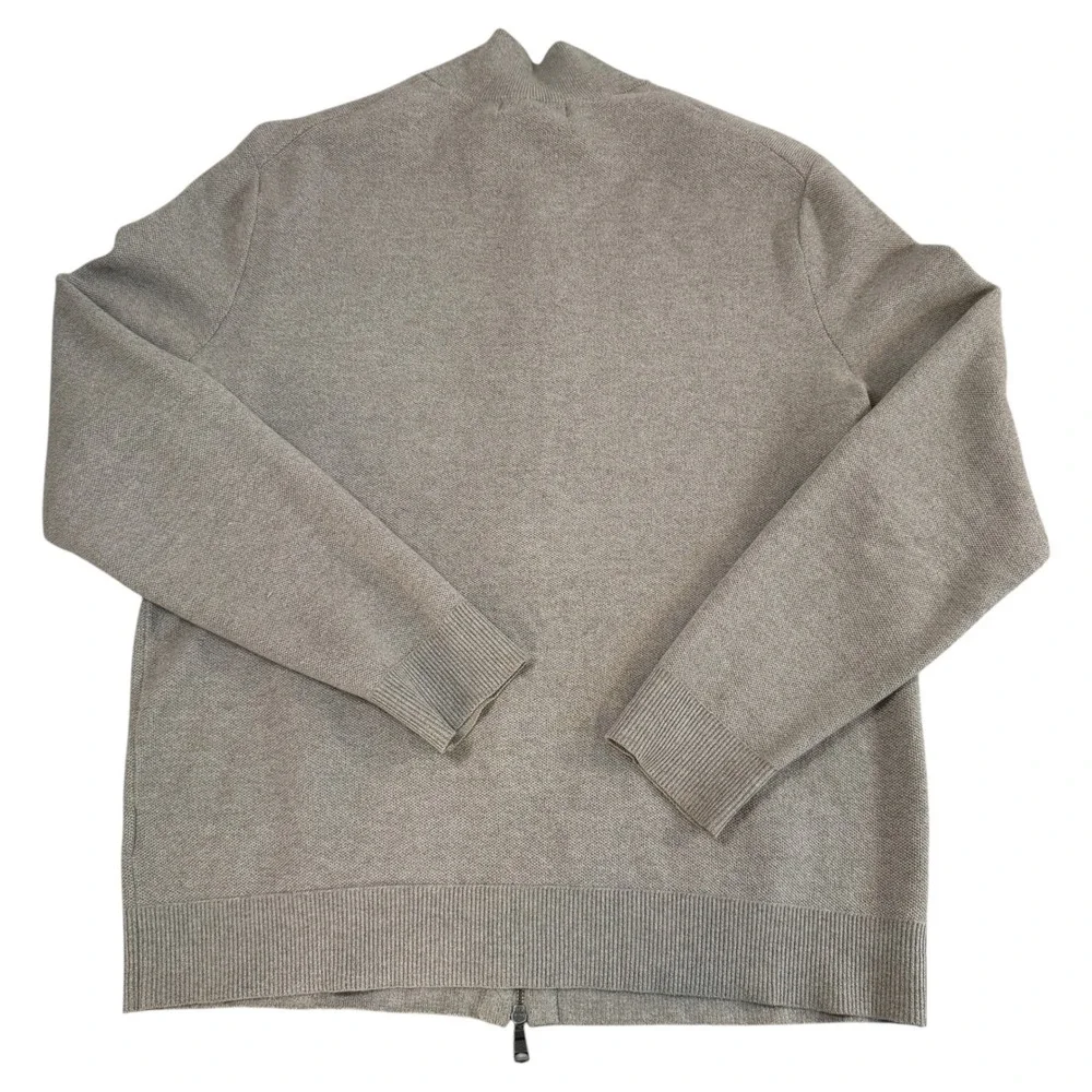 Banana Republic Mens Large Supima Cotton Full Zip Honeycomb Sweater Taupe Tan
